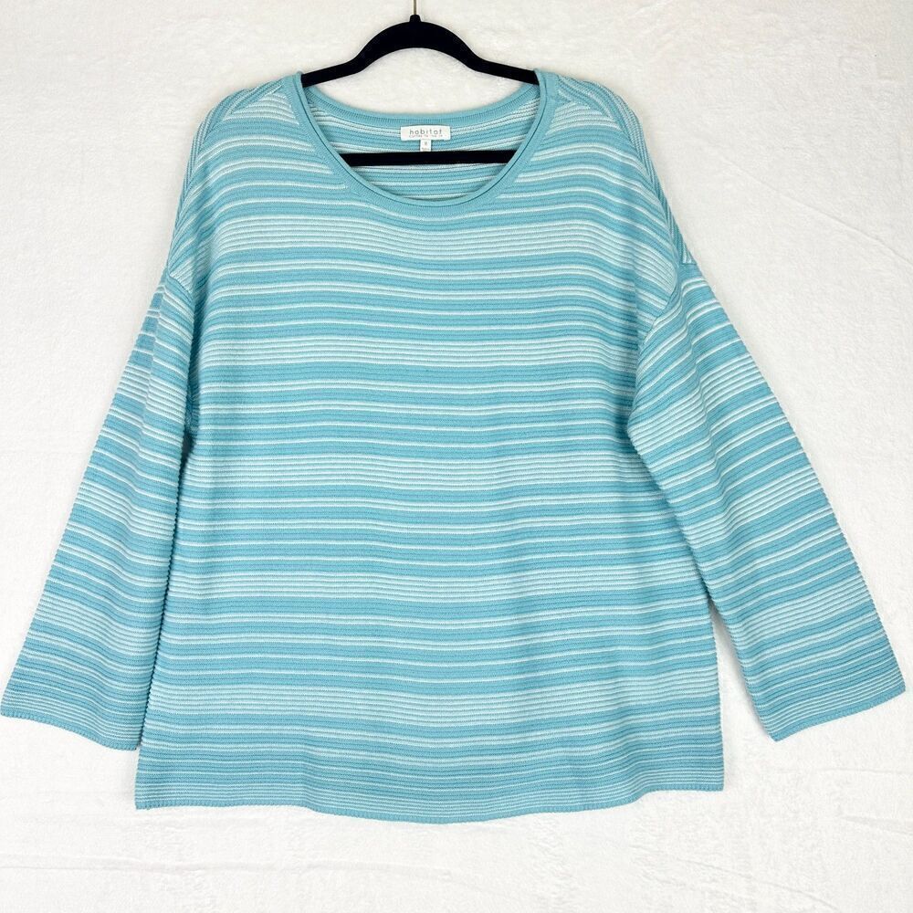 Habitat Striped Cotton Blend Ribbed Sweater Size Medium Blue White